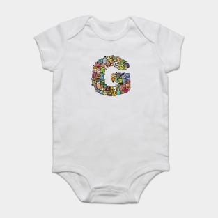 Alphabet Monster Doodle Letter G Monogram Baby Bodysuit